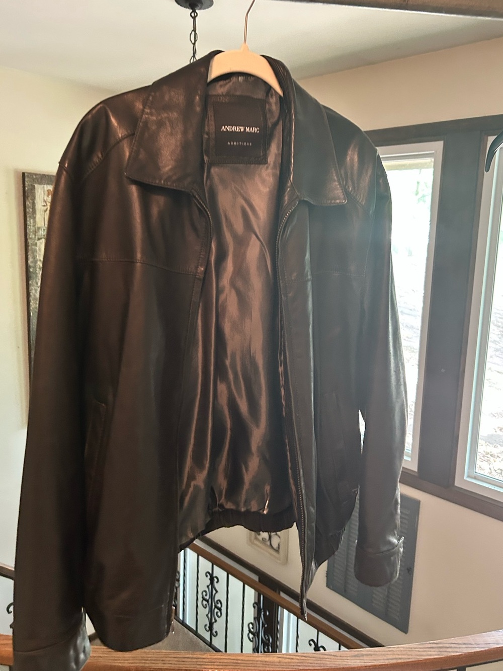 Andrew Marc Men's Black Leather Zip Jacket Medium